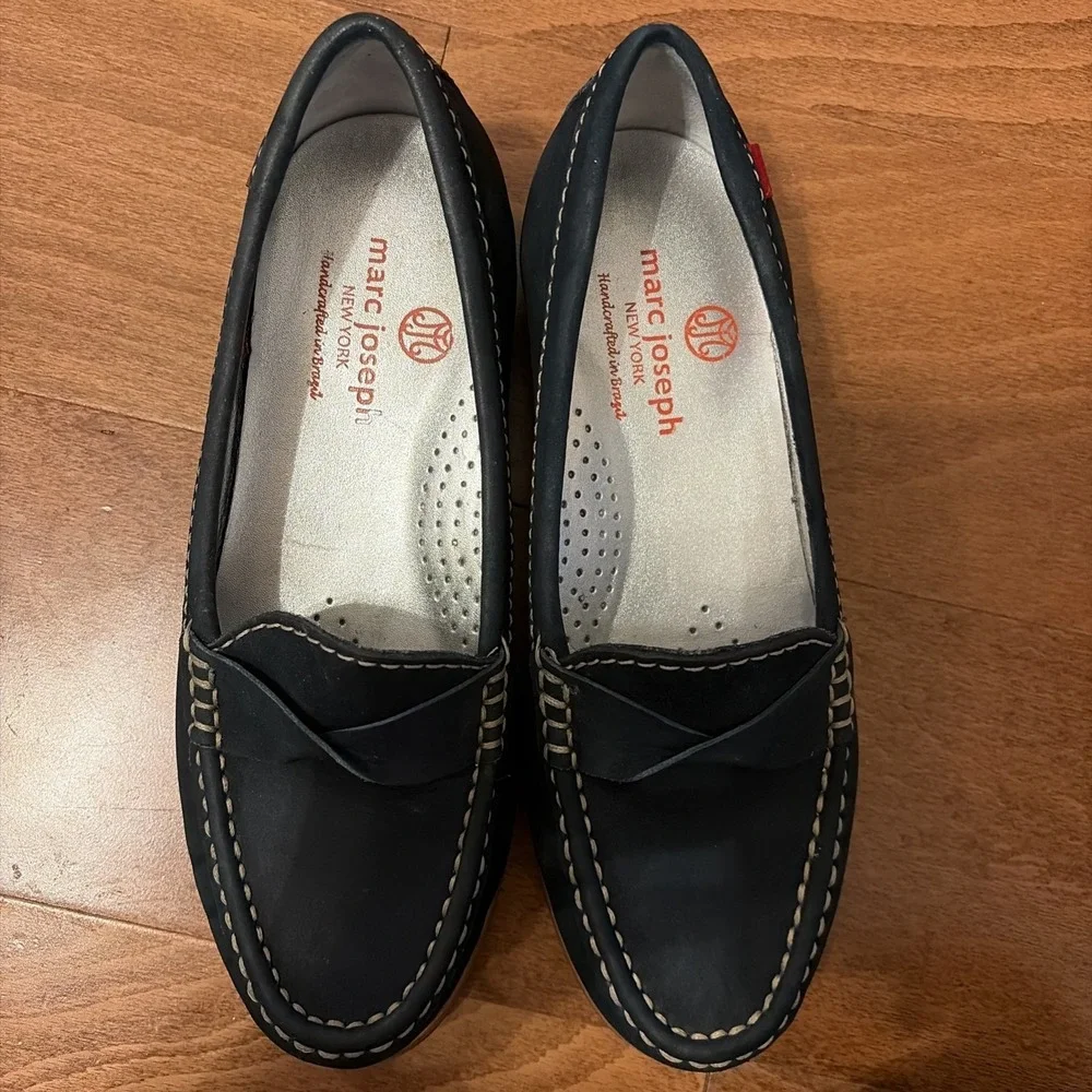 Marc Joseph New York Plymouth Street Twisted Penny Loafer Navy Sz 5 Girls Womens